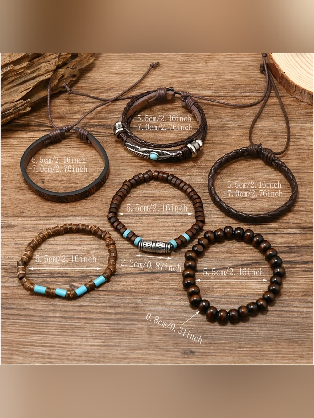 Y2K Brown Bracelets Silvery Turquoise Teen Men Women Western Rodeo Retro Jewelry - Picture 9 of 13